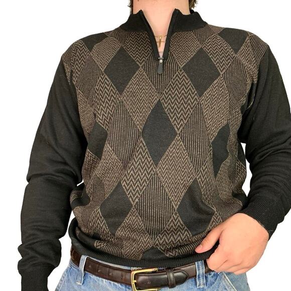American Vintage Other - Vintage Patterned Knit Quarter Zip 90s Sweater
